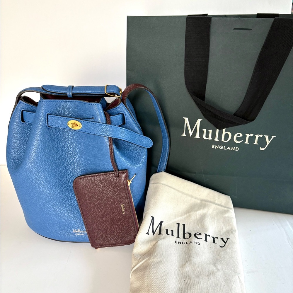 Mulberry Abbey Bucket Bag Porcelain Blue Oxblood